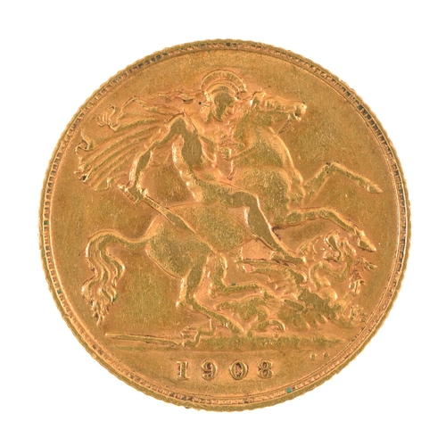 34 - Gold coin. Half sovereign 1908