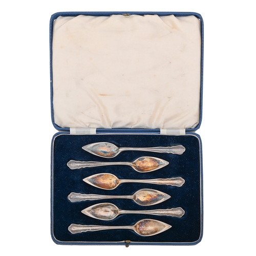 345 - A set of six George VI silver grapefruit spoons,  by W Hutton & Sons Ltd, Sheffield 1938 cased... 