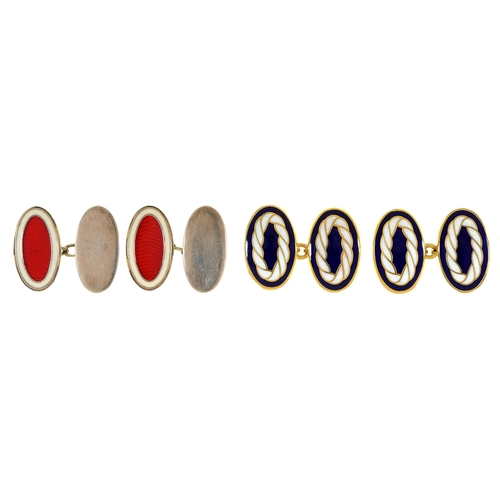 4 - A pair of silver gilt and blue and white enamel cufflinks, 19mm, maker S&J, Birmingham 1995 and ... 