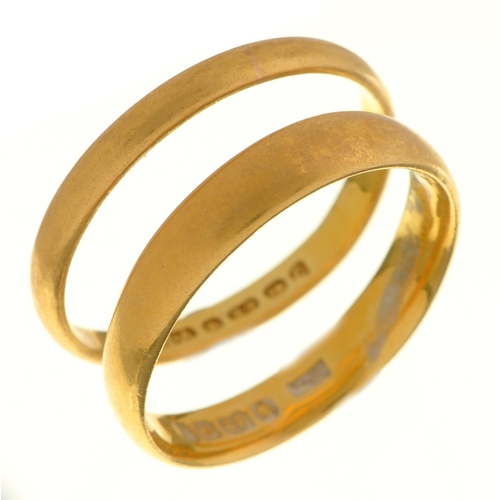 41 - Two 22ct gold wedding rings,  Birmingham 1923 and 1954, 6.4g, size K and N