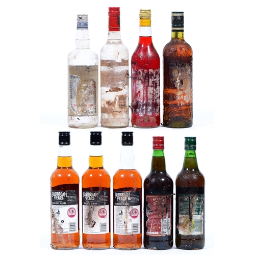 431 - Spirits and liqueurs, to include rum (3), vodka (2), Stones Ginger Wine (2), Campari (1) and Mandann... 