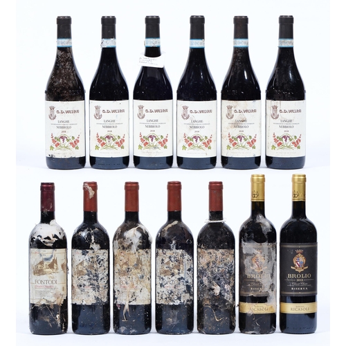 449 - G D Vajra Langhe Nebbiolo, 2018, six bottles, Fontodi Chianti Classico, 2012, five bottles, Brolio 2... 