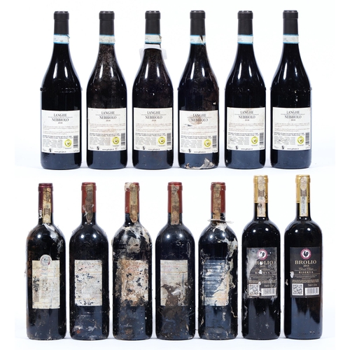 449 - G D Vajra Langhe Nebbiolo, 2018, six bottles, Fontodi Chianti Classico, 2012, five bottles, Brolio 2... 