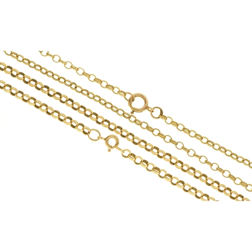 45 - Two 9ct gold necklets, 44 and 46cm l, 14.8g