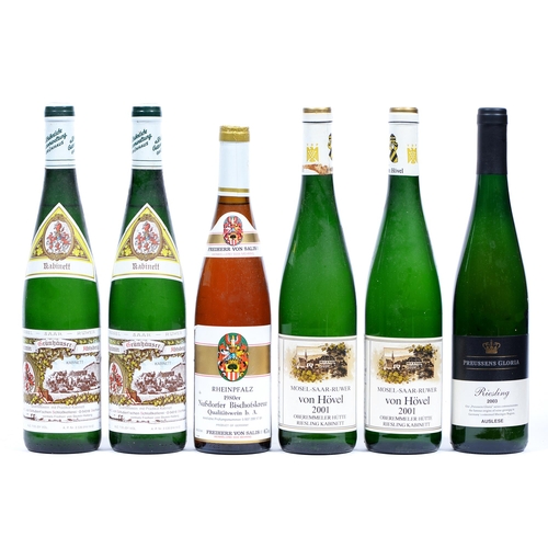 474 - Maximin Grunhauser Abtsberg Kabinett 2001, two bottles, Von Hovel Obermmeler Hutte Riesling Kabinett... 