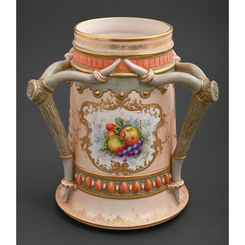 538 - A Royal Worcester three handled loving cup, 1901, painted with a view of Worcester from across the R... 