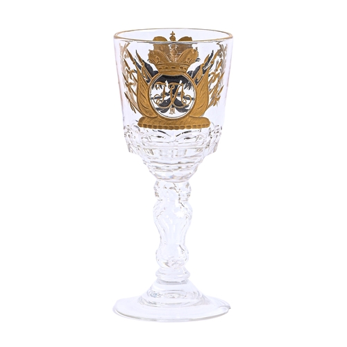 550 - A Russian wine glass, Imperial Glass Manufactory, St Petersburg, late 19th c, of cut glass in gilt a... 