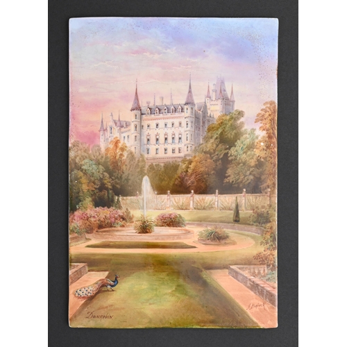 552 - An English porcelain plaque, c1880, painted by J Birbeck, signed, with Dunrobin Castle, 22 x 14.5cm... 