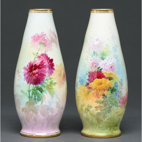 559 - A pair of Mintons bone china vases, c1894-1910, painted by F Walklett, both signed, with flowers on ... 