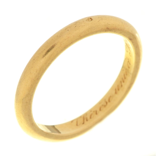 56 - A French gold wedding ring, tete d'aigle control mark, engraved inscription dated 1924, 5.7g, size O... 