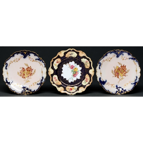 574 - A Royal Worcester dessert plate and a pair of contemporary Limoges dessert plates, 1899 and circa, p... 