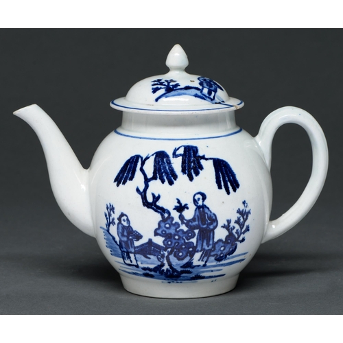 587 - A Liverpool blue and white teapot and cover, John Pennington, c1790, printed and painted with the Ch... 