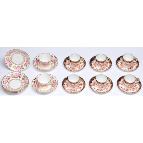 591 - A set of six Royal Crown Derby Japan pattern coffee cans and saucers, 1937, saucer 11cm diam, printe... 