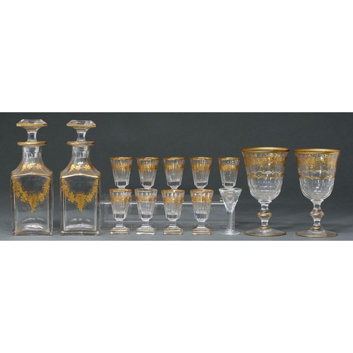 594 - A Continental gilt glass service, mid 19th c, festooned with grapevines comprising pairs of square d... 