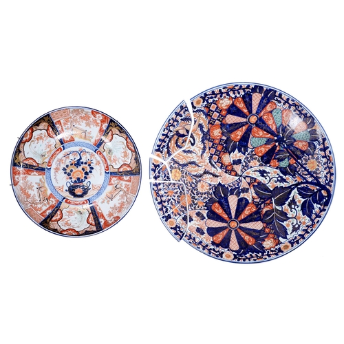 608 - A Japanese Imari dish or plaque, Meiji period, 45.5cm diam and another, larger, but damaged (2)... 