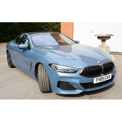 617 - Motor Car. Exceptionally low mileage 2019 (May) BMW 840D X Drive, two door, blue with cream interior... 