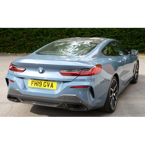 617 - Motor Car. Exceptionally low mileage 2019 (May) BMW 840D X Drive, two door, blue with cream interior... 