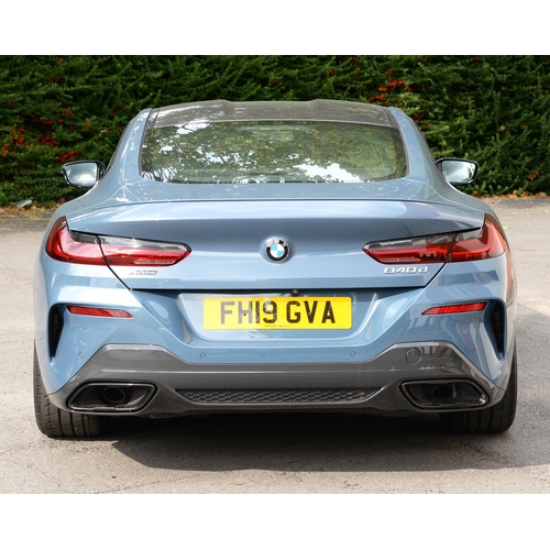 617 - Motor Car. Exceptionally low mileage 2019 (May) BMW 840D X Drive, two door, blue with cream interior... 