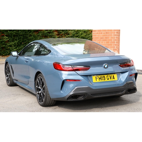 617 - Motor Car. Exceptionally low mileage 2019 (May) BMW 840D X Drive, two door, blue with cream interior... 