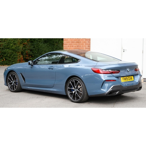 617 - Motor Car. Exceptionally low mileage 2019 (May) BMW 840D X Drive, two door, blue with cream interior... 