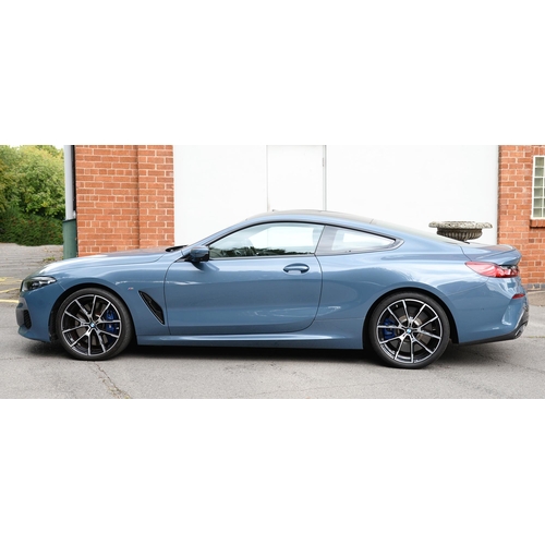 617 - Motor Car. Exceptionally low mileage 2019 (May) BMW 840D X Drive, two door, blue with cream interior... 