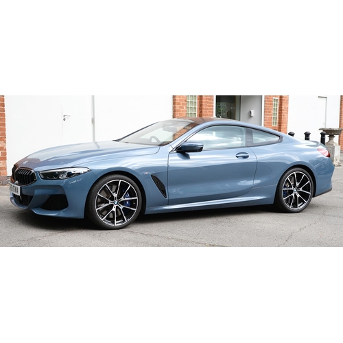 617 - Motor Car. Exceptionally low mileage 2019 (May) BMW 840D X Drive, two door, blue with cream interior... 