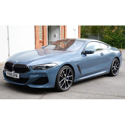 617 - Motor Car. Exceptionally low mileage 2019 (May) BMW 840D X Drive, two door, blue with cream interior... 