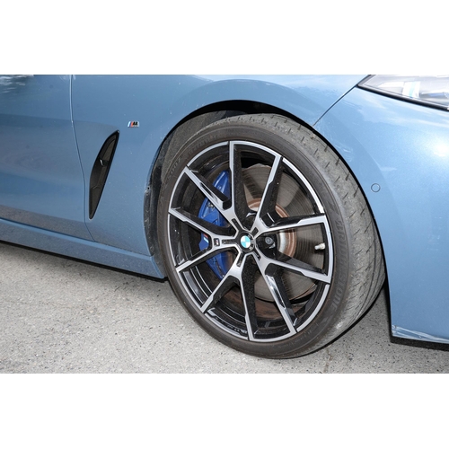 617 - Motor Car. Exceptionally low mileage 2019 (May) BMW 840D X Drive, two door, blue with cream interior... 