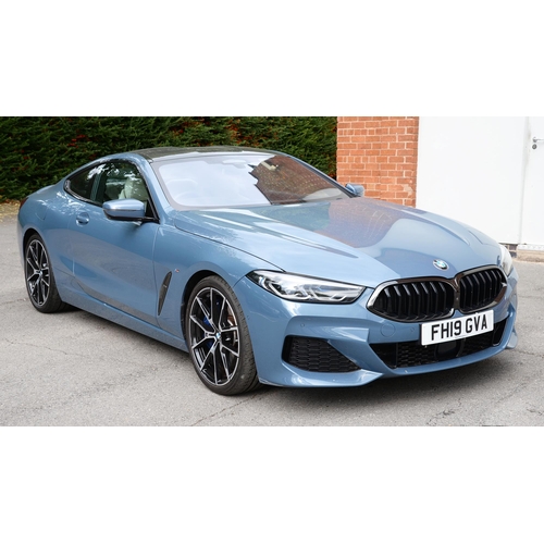 617 - Motor Car. Exceptionally low mileage 2019 (May) BMW 840D X Drive, two door, blue with cream interior... 