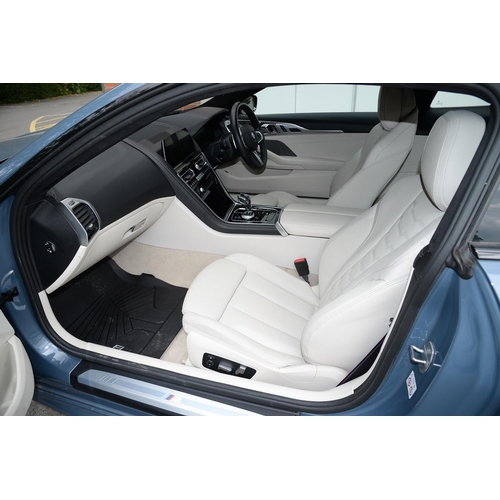 617 - Motor Car. Exceptionally low mileage 2019 (May) BMW 840D X Drive, two door, blue with cream interior... 