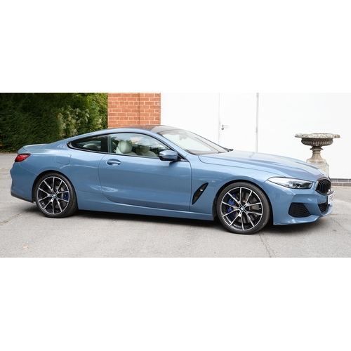 617 - Motor Car. Exceptionally low mileage 2019 (May) BMW 840D X Drive, two door, blue with cream interior... 