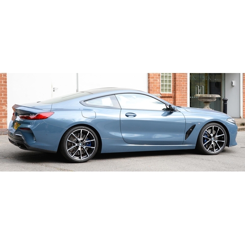 617 - Motor Car. Exceptionally low mileage 2019 (May) BMW 840D X Drive, two door, blue with cream interior... 