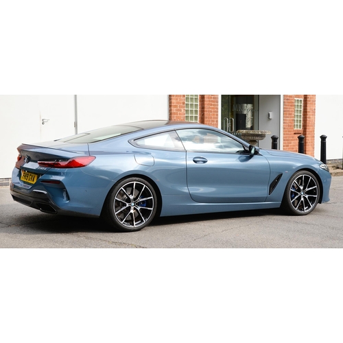 617 - Motor Car. Exceptionally low mileage 2019 (May) BMW 840D X Drive, two door, blue with cream interior... 