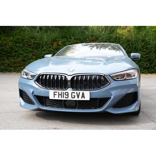 617 - Motor Car. Exceptionally low mileage 2019 (May) BMW 840D X Drive, two door, blue with cream interior... 