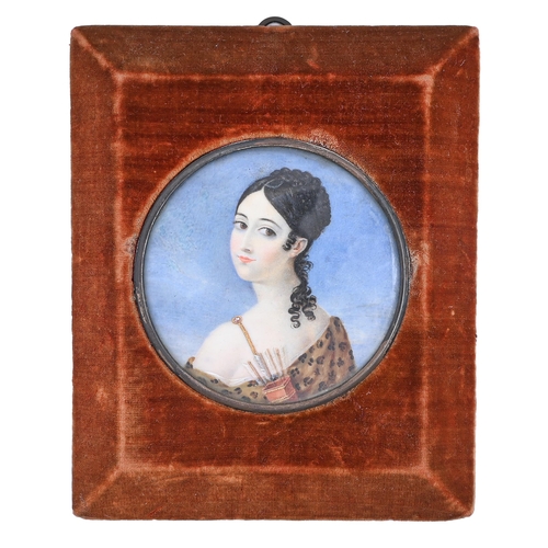 625 - Northern European or Russian School, early 19th c - Portrait Miniature of a Young Woman as a Huntres... 