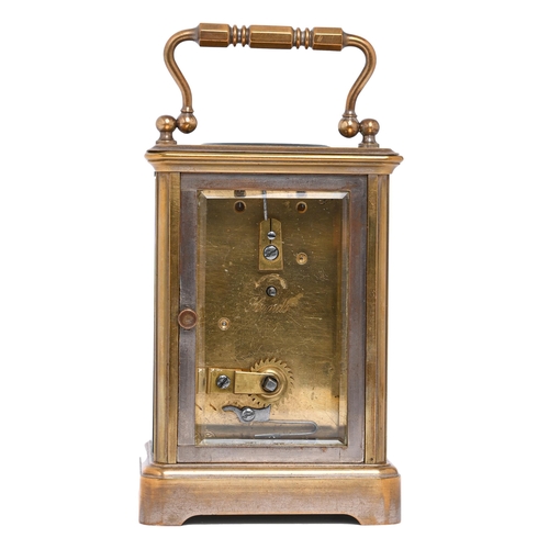 636 - A French brass carriage timepiece, early 20th c, retaining the original platform lever escapement, 1... 