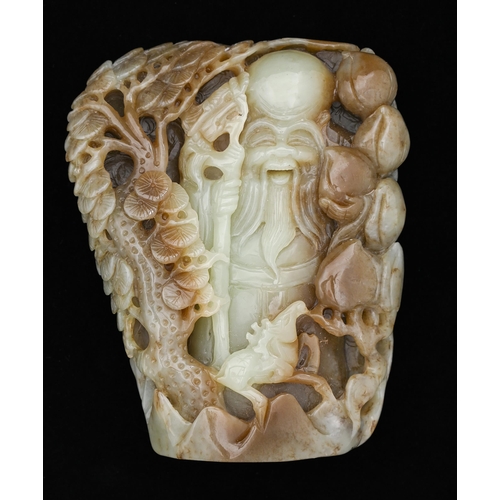 648 - A Chinese jade boulder carving of Shoulao, 13cm h