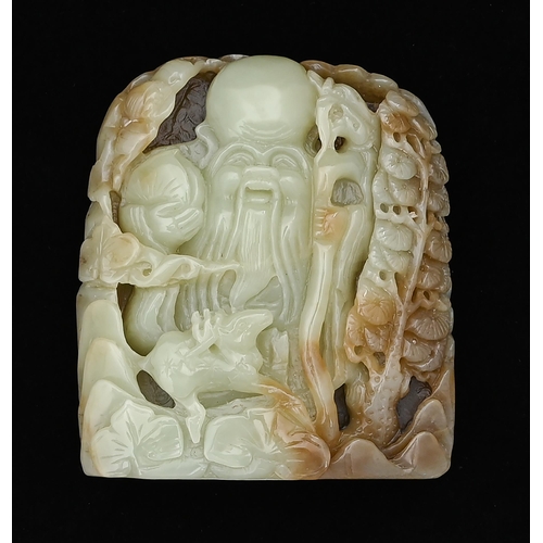 653 - A Chinese jade pebble carving of Shoulao, 10cm h