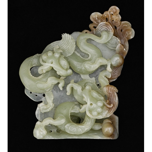 656 - A Chinese jade dragons carving, 12cm h