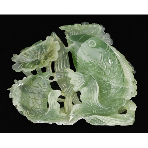 661 - A Chinese jade carving of carp, 14cm h