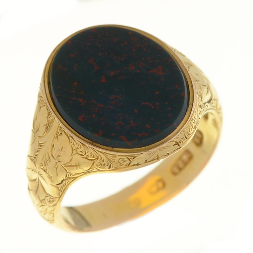 67 - A Victorian 15ct gold signet ring, set with bloodstone, Birmingham 1865, 3.5g, size L... 