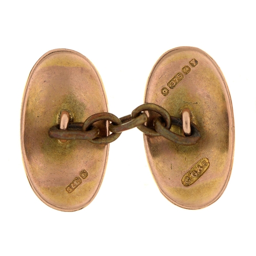 7 - A pair of 9ct gold and enamel cufflinks, 17mm, maker CG & S, Birmingham 1923, 4.3g... 