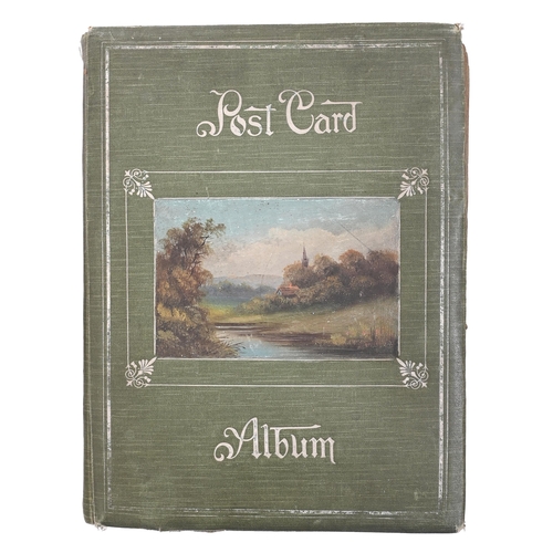 720 - An album of postcards, early 20th c, including real photographic, comic, art, castles and abbeys, ma... 