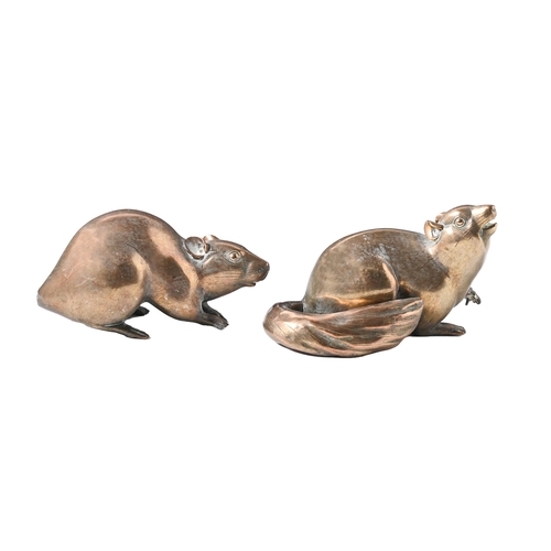 747 - A pair of Japanese bronze sculptures of rats, Meiji period, 80mm h and circa