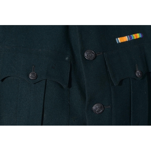 768 - Militaria. Uniform, Robin Hood Rifles, Captain's tunics, two, one WWI period and trousers (3)... 