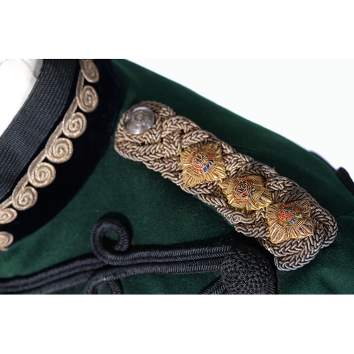 771 - Militaria. Uniform, Robin Hood Rifles Captain's patrol jacket, trousers and silver mounted leather c... 