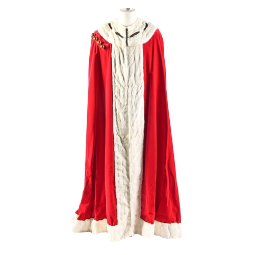 774A - Ceremonial robes. Mantle and Chapeau by Ede & Ravenscroft Ltd, c1980, of red plush and gold brai... 