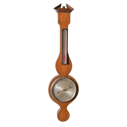 784 - A mahogany and broken line inlaid aneroid barometer, J Perry Nottingham, second quarter 20th c, with... 