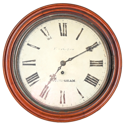 786 - A Victorian mahogany wall timepiece, the painted dial indistinctly inscribed ... Nottingham, the fus... 