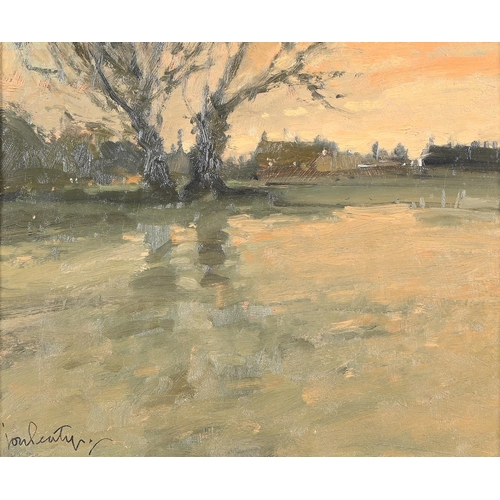 908 - John Archibald Peaty (1914-1991) - A Gleaner; A River in Flood, two, one signed, oil on board, 19 x ... 